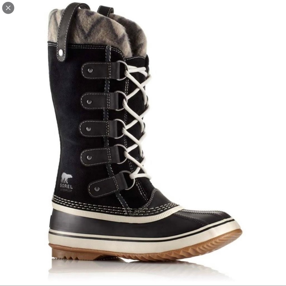 Sorel Black Suede Joan of Arctic Knit Waterproof Insulated Boots size 7.5